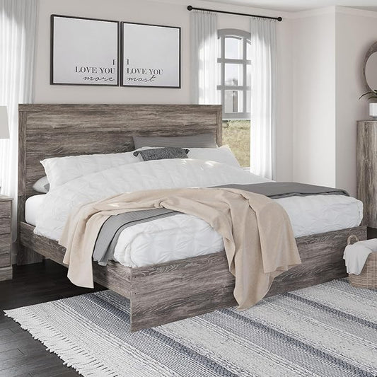 Signature Design by Ashley Ralinksi Vintage King Panel Bed with Metal Slats, Foundation or Box Spring Needed, Gray