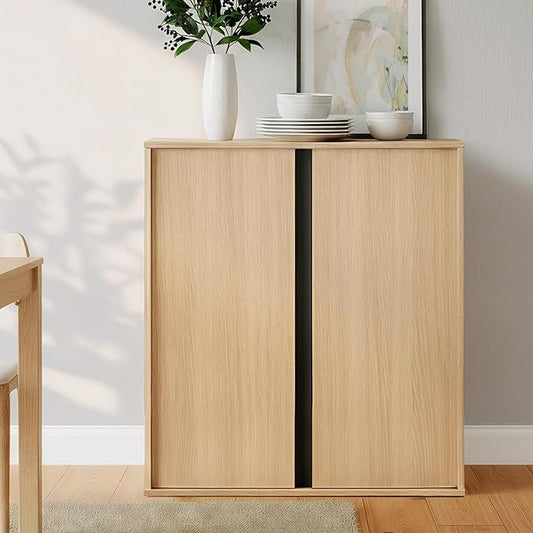 31.5" Sideboard Buffet Cabinet with Storage Modular Accent Display Kitchen Storage Cabinet Wood Coffee Bar Console for Living Room, Hallway, Kitchen, Dining Room,Natural Oak