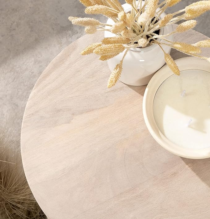 Kate and Laurel Aja Modern Round Side Table; 15 x 15 x 23; White; Decorative Modern Geometric Wood Bedroom Nightstand Table with Circular Tabletop and Unique Slanted Legs