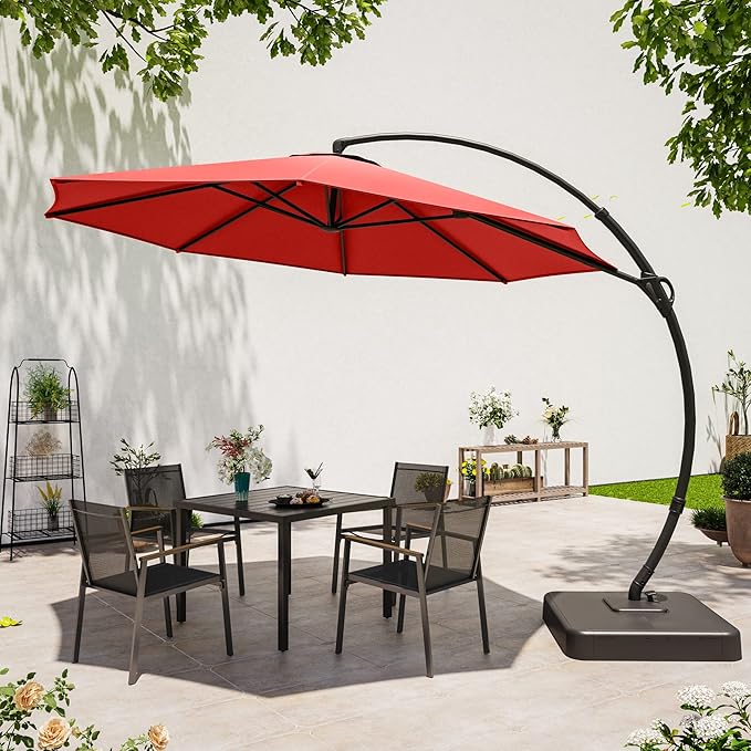 LAUSAINT HOME Outdoor Patio Umbrella with Base included, Deluxe Curvy Cantilever Umbrella Heavy Duty Offset Hanging Umbrella