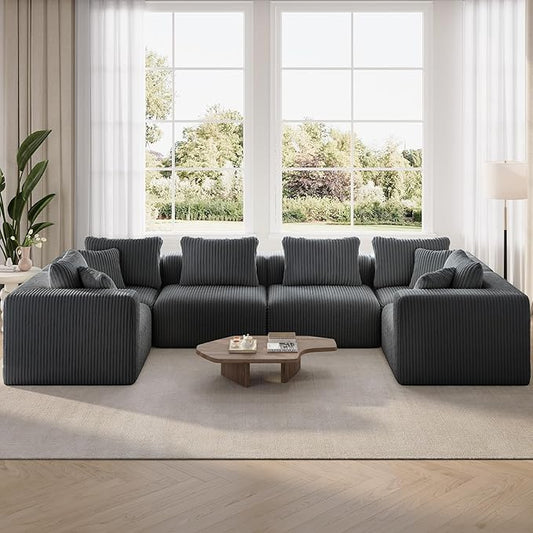 Novilla 141" Modular Sectional Sofa, Modern Cloud Sectional Couch with Smarts Coil® Support, U-Shape Upholstered Boneless Couch for Living Room Apartments, No Assembly Required, Dark Gray (6 Seat)