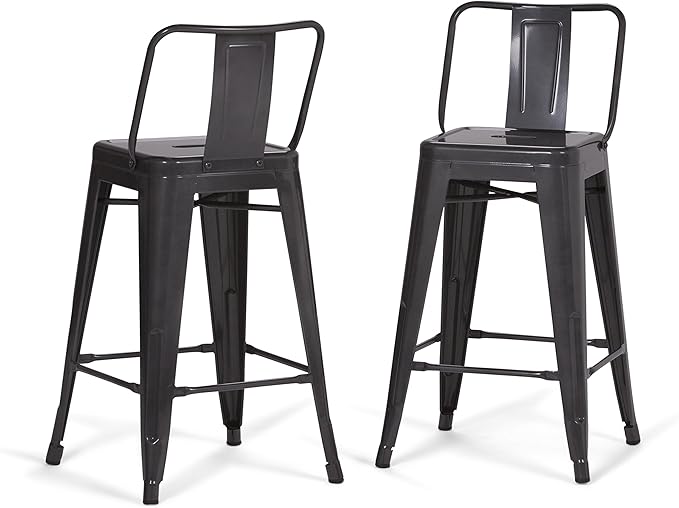 SIMPLIHOME Rayne Industrial Metal 24 inch Counter Height Stool (Set of 2) in Grey for the Dining Room and Kitchen