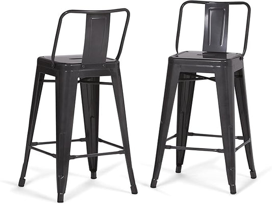 SIMPLIHOME Rayne Industrial Metal 24 inch Counter Height Stool (Set of 2) in Grey for the Dining Room and Kitchen