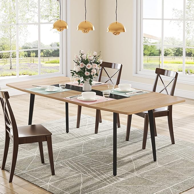 Tribesigns Modern Dining Table for 6 People, 70.86L x30.71W x 29.52H Inches Rectangle Kitchen Table Patio Table for Backyard,Dinning Room&Kitchen,Light Walnut