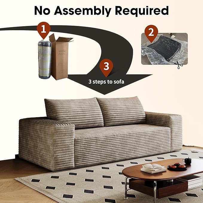 63" Cloud Loveseat Boneless Sofa Couch in a Box, No Assembly Required 2 Seater Foam Compression Couches, Modern Living Room Floor Sofa Couch Corduroy Small Love Seat | Breathable material