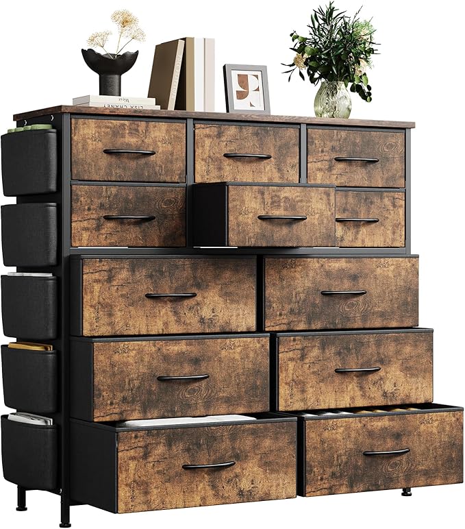 GarveeHome 12 Drawer Dresser for Bedroom, Fabric Dressers & Chests of Drawers with Side Pockets, Chest of Drawers for Closet, Living Room, Closet, Hallway