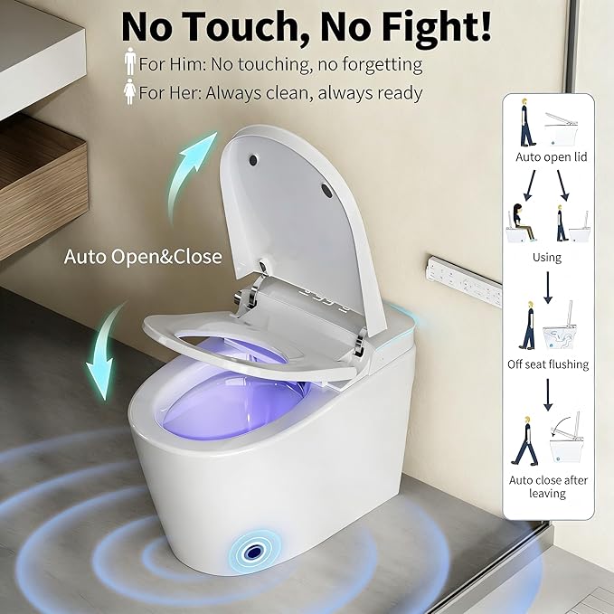Smart Toilet with Bidet, Foam Shield, UV-C Light, Blackout Flush, Dual Auto Flush, Heated Seat, Air Dryer, Modern Elongated Japanese One Piece Bidet for Bathrooms
