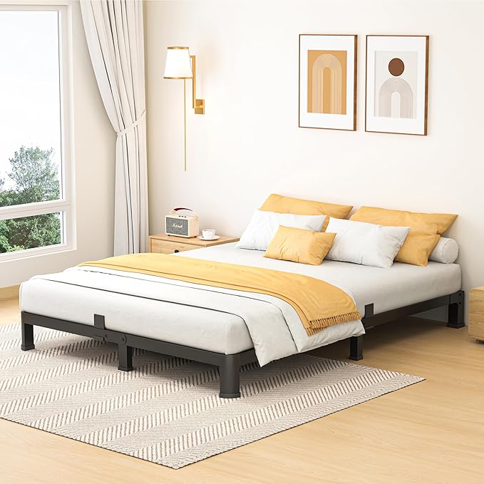 7 Inch King Bed Frame, Metal Platform Bed Frame with Round Corner Legs, 3500 lbs Heavy Duty Steel Slats Support, No Box Spring Needed, Noise Free, Easy Assembly, Black