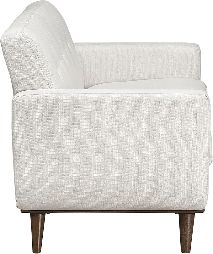 Lexicon Modern Accent Couch, Textured Fabric Upholstered Loveseat with Brown Wood Legs, Track Arms, Tufted Couch Back, 2 Seater Loveseat Sofa for Living Room/Office/Waiting Room, Beige