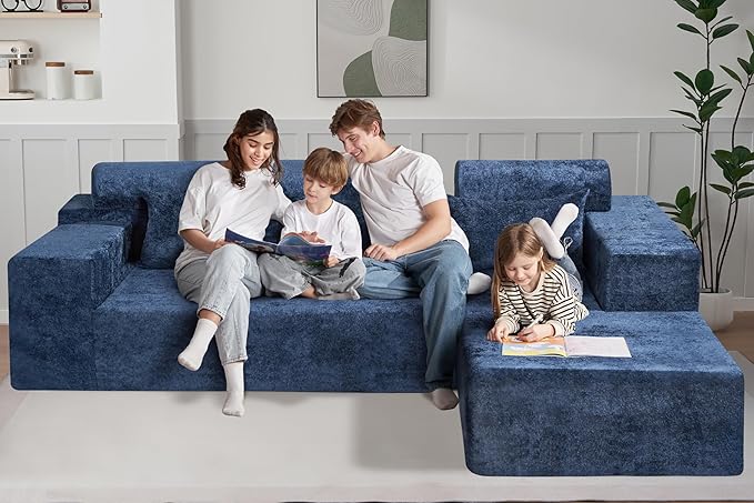 HABUTWAY 105" L-Shape Modular Sectional Sofa Couch for Living Room,No Assembly Required,Modular Comfy Sofa with Deep Seat for Living Room Bedroom,Luxury Distressed Velvet(Right,Blue)