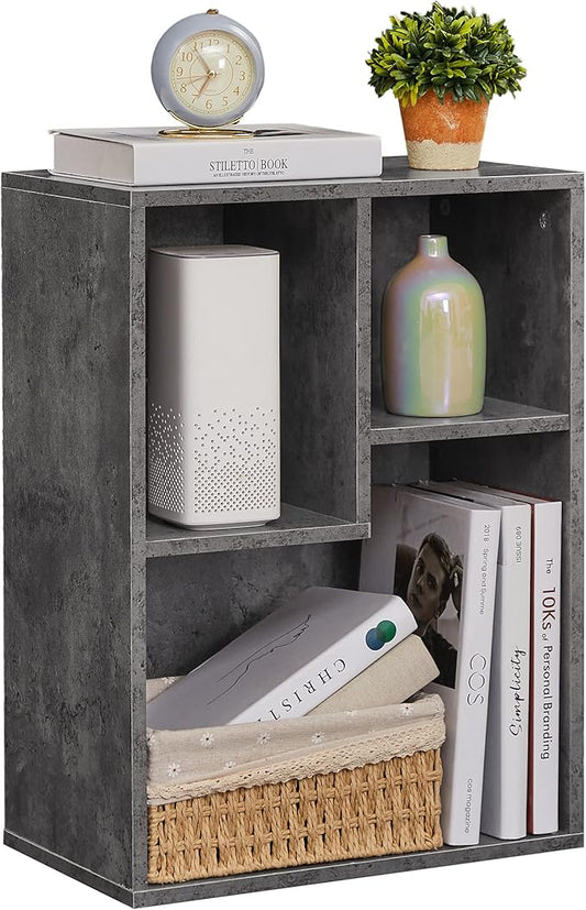 VECELO 3-Cube Small Bookshelf, Modern Bookcases with Shelves Height Up to 12.8 Inches, Suit for Common Size Textbook, Vertical or Horizontal, Cubby Storage Organizer,Grey