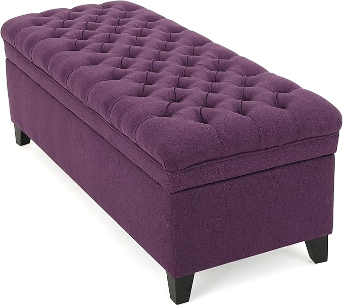 Ball & Cast 50" Button Tufted Upholstered Entryway Storage Bench, Padded Bed of End Ottoman Stool w/Safety Hinges&Spacious Storage&Wood Legs, Longer&Wider-Benches for Living Bedroom Kitchen, Purple