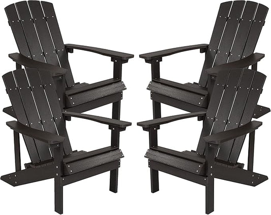 Flash Furniture Charlestown Indoor/Outdoor Faux Wood Adirondack Chairs, Weather-Resistant Polyresin Patio Adirondack Chairs, Set of 4, Navy