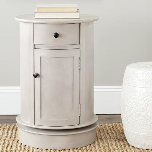 SAFAVIEH Home Collection – Tabitha Grey Round Swivel Storage End Table, Farmhouse Accent Table with Drawer & Cabinet, Fully Assembled (AMH5712A)