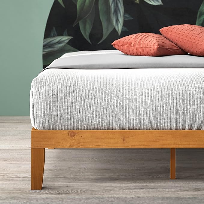 Zinus 12 Inch Solid Wood Platform Bed / No Boxspring needed / Wood Slat Support / Rustic Pine Finish, Queen (OLB-PWPBO-12Q)