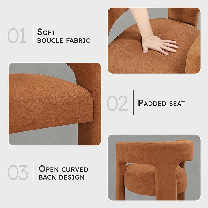 Lexicon Modern Boucle Upholstered Dining Chairs Set of 2, Curved Backrest Accent Chair with Plywood Frame and Plush Seat, for Dining Room, Home Office, No Assembly Required, Orange