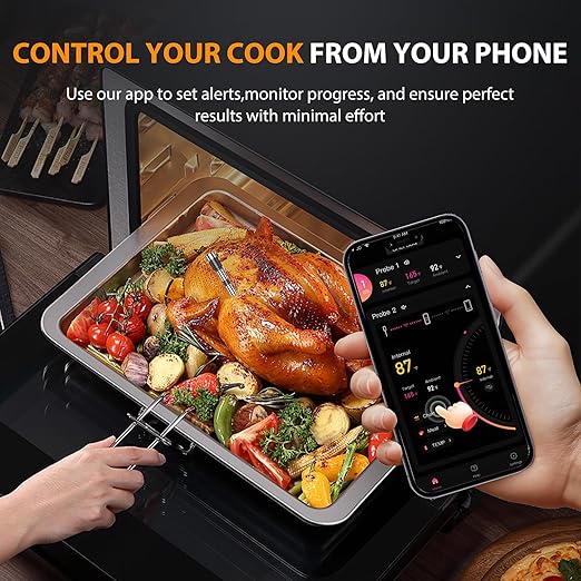 AI Smart Wireless Meat Thermometer, 10X Enhanced Signal and Stability, with 2 Probes High-Accuracy Sensors, Standalone Display Base, Instant Read LCD & App Control for Kitchen,BBQ,Oven,Grill