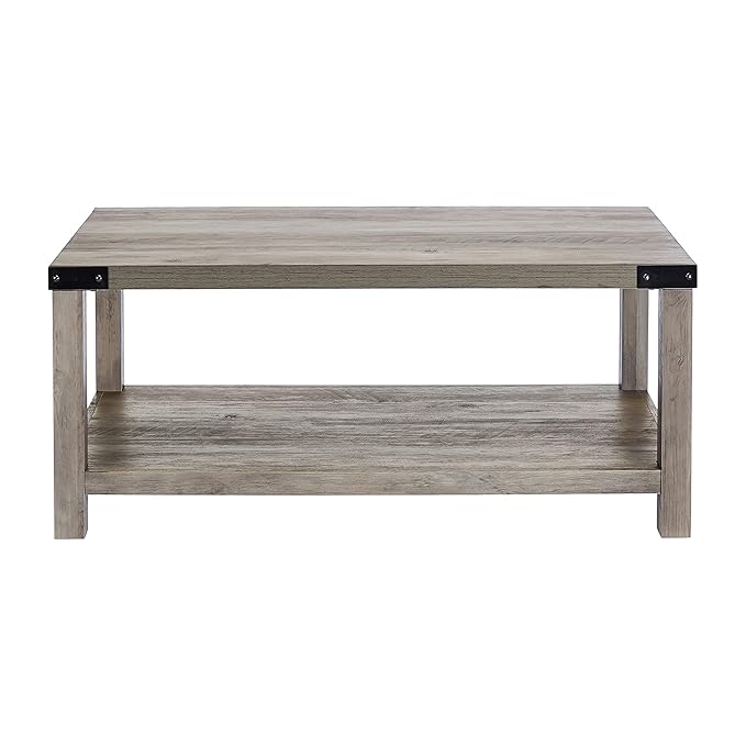 ROCKPOINT Furniture Barn Style Farmhouse Rectangle Accent Coffee Table, Grey wash