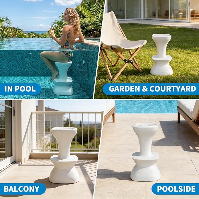 30" Pool stools for Underwater,Pre-Weighted Pool Stools with Foot Rest,Waterproof Patio Furniture with Adjustable Feet for Poolside Seats for Edge,1PC