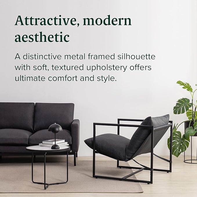Zinus Aidan Sling Accent Chair, Metal Framed Armchair with Shredded Foam Cushioning, Dark Grey