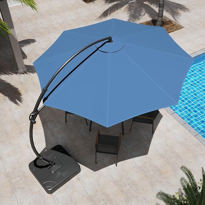 LAUSAINT HOME Outdoor Patio Umbrella with Base included, Deluxe Curvy Cantilever Umbrella Heavy Duty Offset Hanging Umbrella