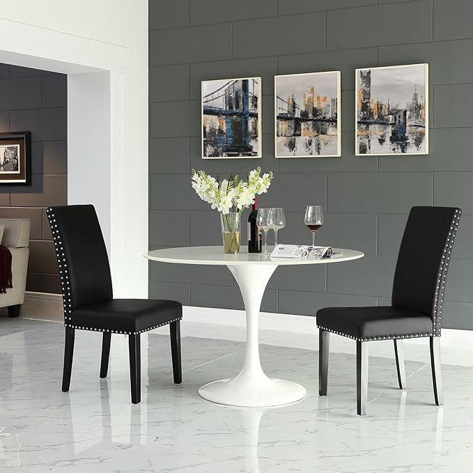 Modway Parcel Faux Leather Upholstered Parsons Dining Side Chair in Black