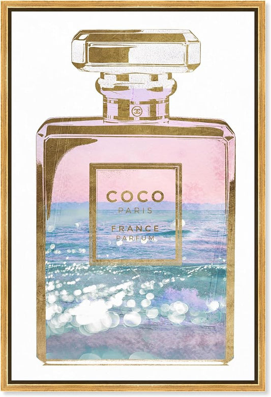 The Oliver Gal Artist Co. Fashion and Glam Wall Art Framed Canvas Prints Blush Ocean Spray Perfume Home Décor, 20" x 30", Gold Floater