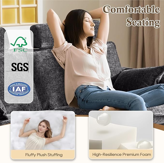 3-Seat Power Reclining Sofa with Under-Seat Storage, USB Ports, Chenille Upholstery, Removable Headrests & Throw Pillows, Power Reclining Couch for Living Room (Grey)