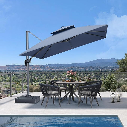 PURPLE LEAF Sunbrella Cantilever Umbrella 10FT Outdoor Double Top Large Offset Hanging 360° Rotation Heavy Duty Square Umbrella for Garden Patio Deck Pool Backyard Spectrum Denim