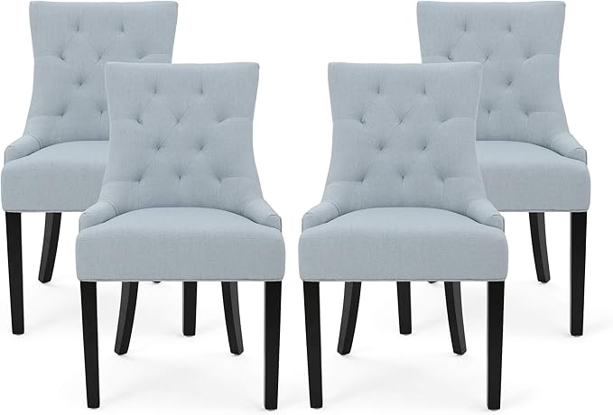 Christopher Knight Home Irene Contemporary Tufted Fabric Dining Chairs (Set of 4), Light Sky and Espresso