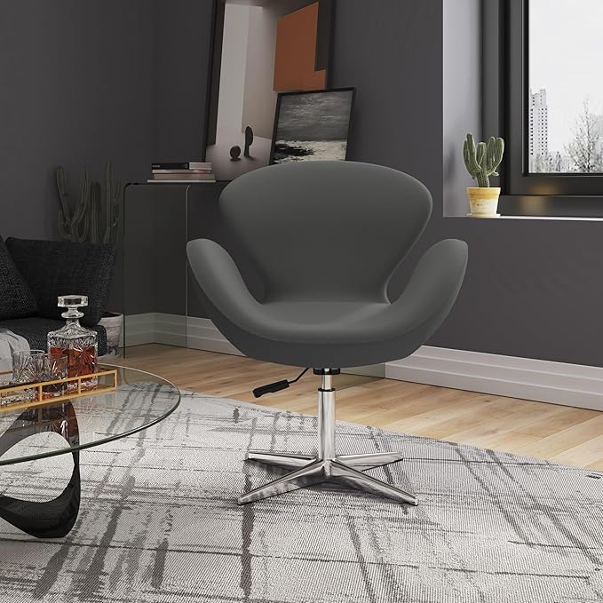 Manhattan Comfort Raspberry Adjustable Swivel Accent Chair with 360° Turn, Polished Chrome Base, Modern Retro Design, Versatile Seat Ideal for Any Room, Set of 2, Grey