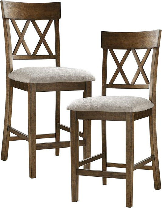 Lexicon Baronscourt Counter Stools Set of 2 - Upholstered Stool Padded Seat Height 25.5", Cross Back Counter Height Kitchen Chairs, Sturdy Solid Wood Frame, Footrest, Easy Assembly, Light Oak