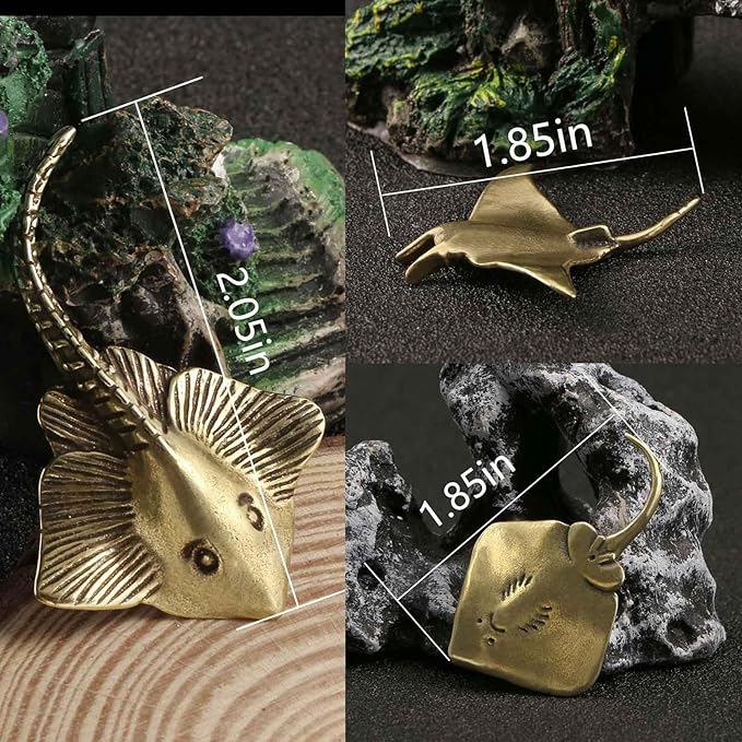 Brass Animal Figurines 3Pcs Gold Animal Figurines Manta Rays Statues Sculpture Solid Metal Ornament Mini Brass Decorative Objects for Home Office Garden Desktop Decor