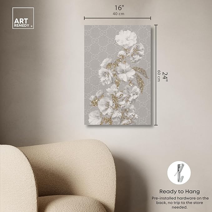 Art Remedy Floral in Classic Fashion Canvas Delicate Farmhouse Wall Art, Gallery Wrapped, 16" x 24"