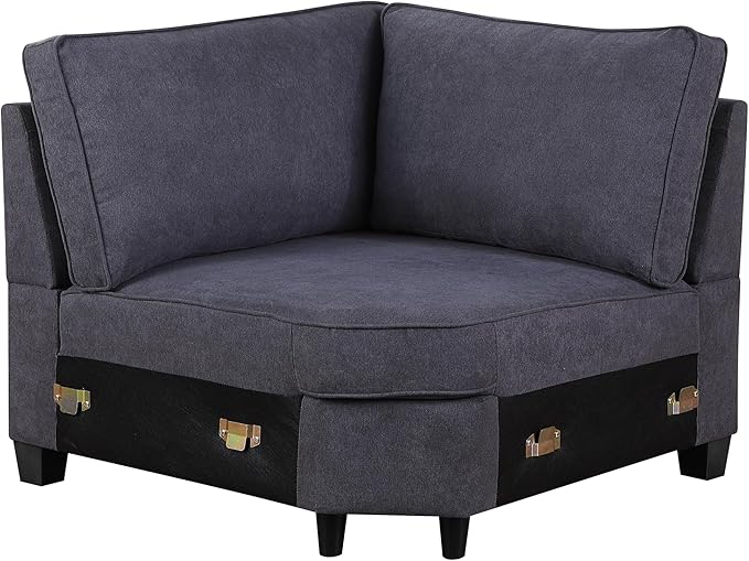 Ball & Cast 116" L-Shaped Sectional Couch with Movable Ottoman & Nailhead Trim Armrest,7 Seat Chenille Upholstered Sofa W/ 6 Throw Pillows,DIY Combination,Comfy Sectionals Set for Living Room,Gray