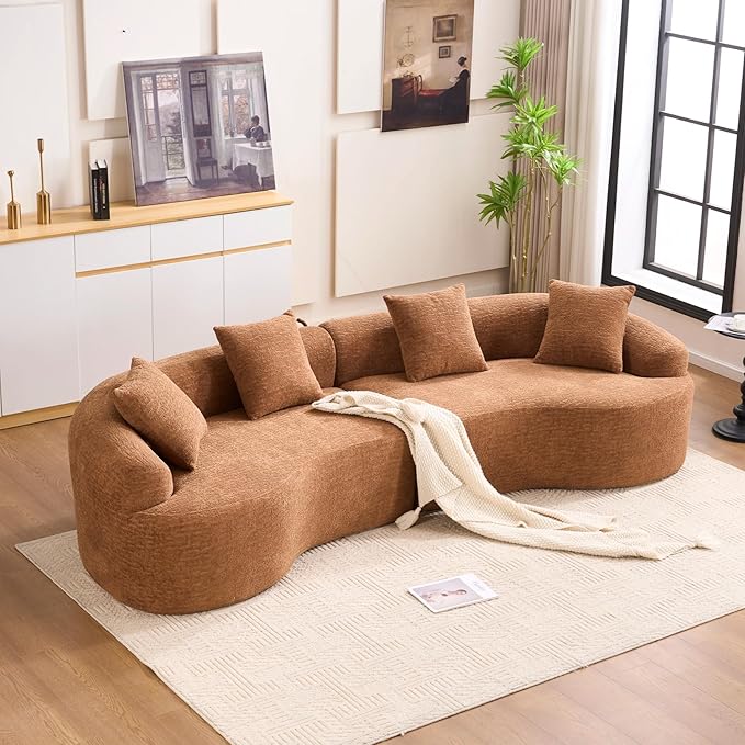 110" Oversized Cloud Sectional Sofa Modern Curved Boneless Couches for Living Room, 4-Seater Extra Deep Seat Foam Floor Compressed Couch w/Tight Backrest and 4 Pillows,Chenille Sofa & Couches | Breathable material, Non-slip, No Assembly Required