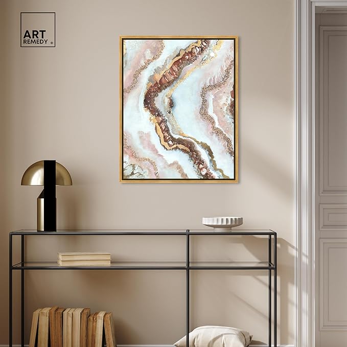 Art Remedy Blush Geode Framed Mineral, Agate & Geode 1 Piece Canvas Wall Art, 25.5" x 31.5", Gold Frame