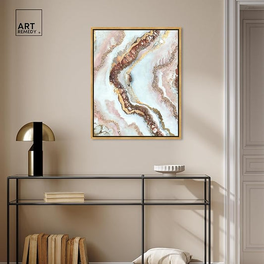 Art Remedy Blush Geode Framed Mineral, Agate & Geode 1 Piece Canvas Wall Art, 25.5" x 31.5", Gold Frame