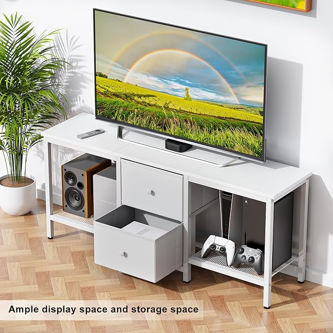 TV Stand Suitable for TVs up to 55 Inches, Entertainment Center with Storage Drawers and Shelves, Media Console Table for Living Room and Bedroom (White)