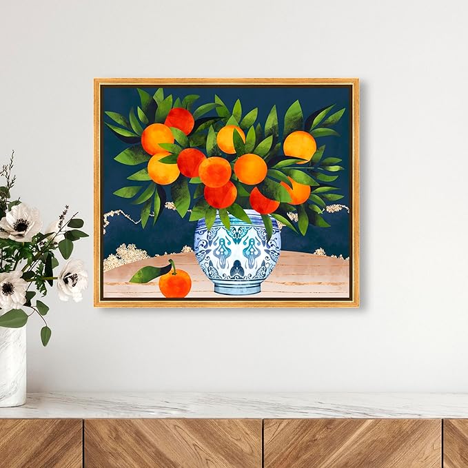 The Oliver Gal Artist Co. Food and Cuisine Wall Art Framed Canvas Prints 'Fruits and Porcelain' Fruits