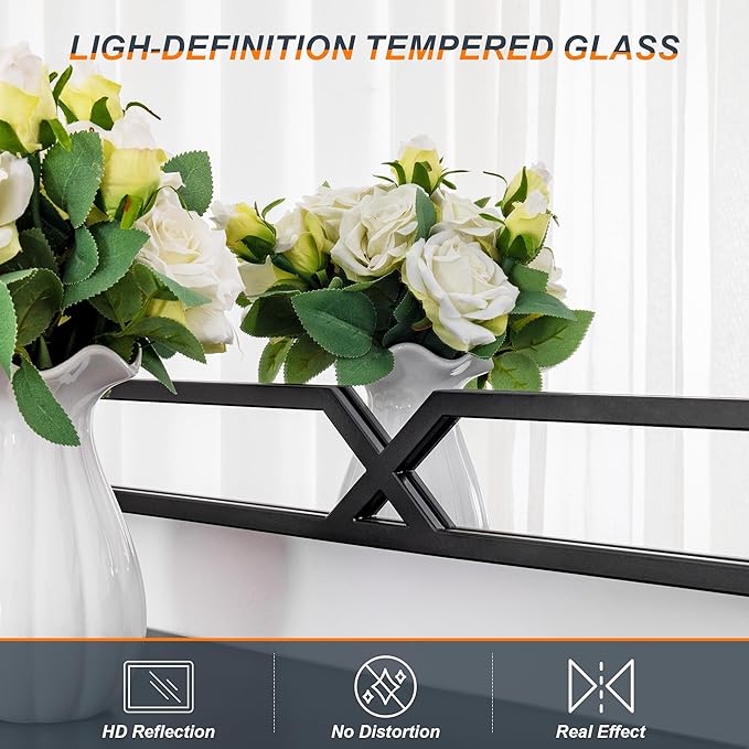 Chende 47"x32" Black Mirror for Wall Decor, Large Rectangular Decorative Mirror with Matte Black Metal Pipe Frame for Dining Room Living Room, Bathroom, Entrance, Fireplace
