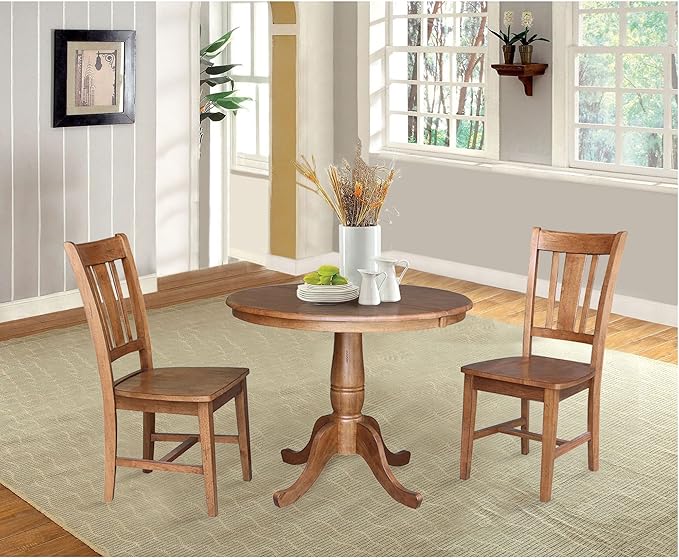 IC INTERNATIONAL CONCEPTS 36" Solid Wood Round Extension Dining Table with 2 Chairs in Oak