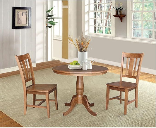 IC INTERNATIONAL CONCEPTS 36" Solid Wood Round Extension Dining Table with 2 Chairs in Oak