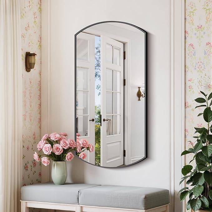 Bathroom Mirror, 20x40 Inch Black Oval Wall Mounted Mirror with Thin Metal Frame, Modern Bathroom Vanity Mirrors for Over Sink, Entryway, Living Room, Bedroom