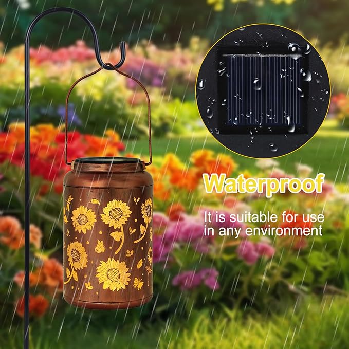 2 Packs Sunflower Solar Lanterns Outdoor Waterproof, Birthday Sunflower Gifts for Women, Mom, Metal Hanging Solar Lights Outdoor for Patio Porch Yard Backyard Garden Decor