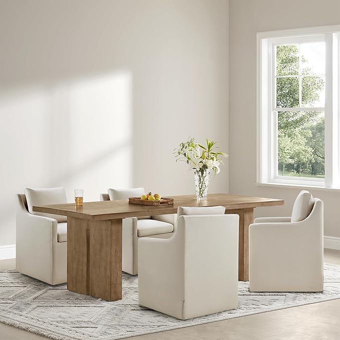 Upholstered Dining Chairs Set of 4, Modern Dining Room Chairs with Casters & Washable Cover, Rolling Accent Chair with Hidden Storage for Kitchen, Farmhouse, Living Room, Flax Beige, 4 Box