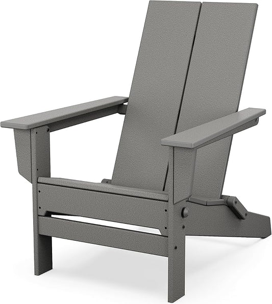 POLYWOOD Contemporary Modern Folding Adirondack Chair in Slate Grey