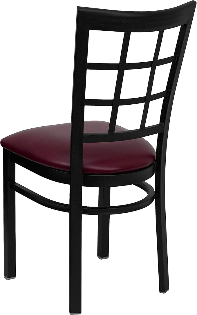 Flash Furniture HERCULES Series Black Window Back Metal Restaurant Chair - Burgundy Vinyl Seat
