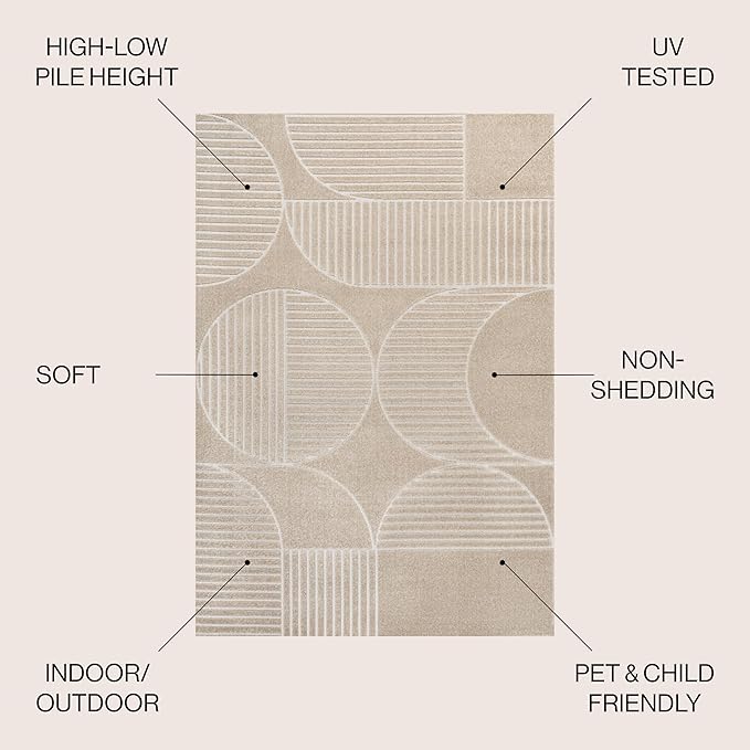 JONATHAN Y Nordby High-Low Arch Striped Indoor/Outdoor Area Rug, 3x5, Beige/Cream, for Patio, Backyard, Living Room, Bedroom, Office, Hose-Washable (SCN104E-3)