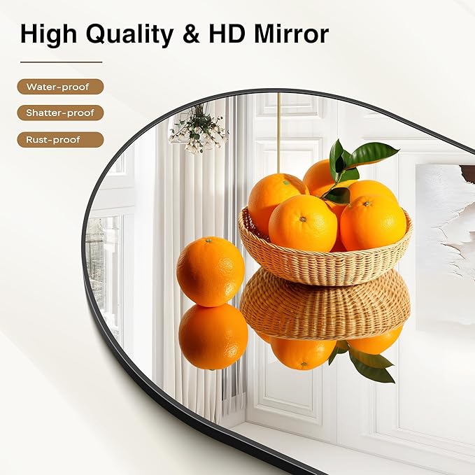 Black Arch Mirror, 36”x40” Black Mirror for Bathroom, Wide Arched Bathroom Mirror with Metal Wall Mounted Mirror for Bedroom Living Room Entryway Modern